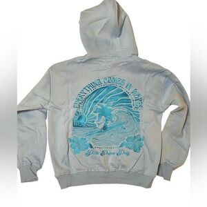 Pink Palm Puff Blue Embroidered Hoodie Everything Comes In Waves Size Large